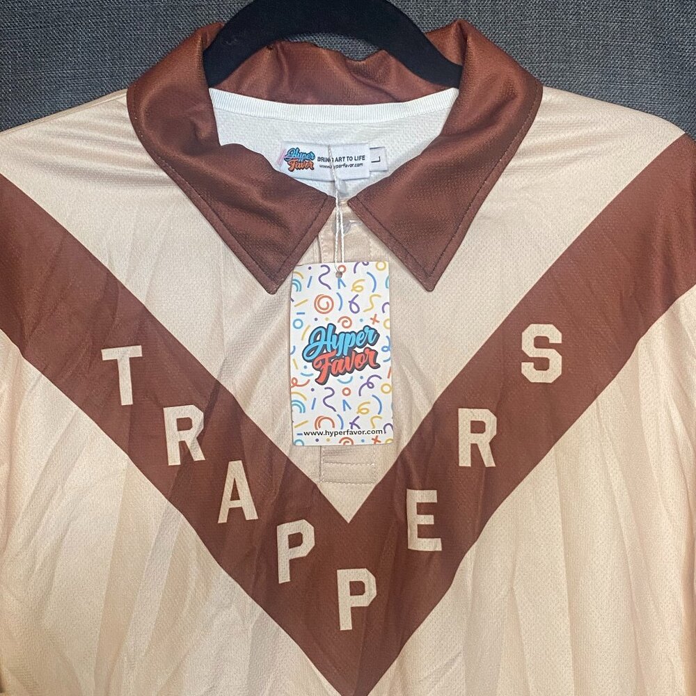 Hyper Favor retro L brown and tan golf/ bowling Shirt- Trappers OOPEN 64